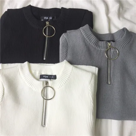 Casual manches courtes avec fermeture éclair - t-shirt
