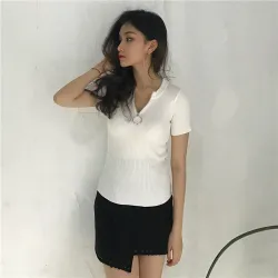 Casual manches courtes avec fermeture éclair - t-shirt