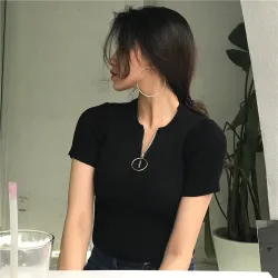 Casual manches courtes avec fermeture éclair - t-shirt