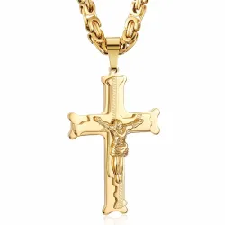 Gold stainless steel necklace with cross