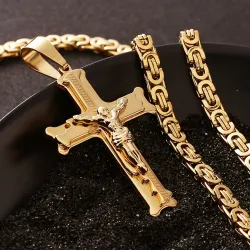 Gold Edelstahl Halskette mit Kreuz