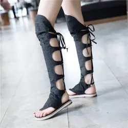 SandaliasDenim cruz encaje - rodilla alta - zapatos gladiadores