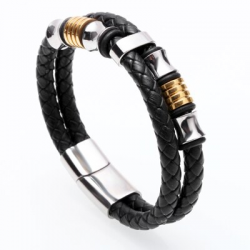 Multilayer leather bracelet with magnetic buckle