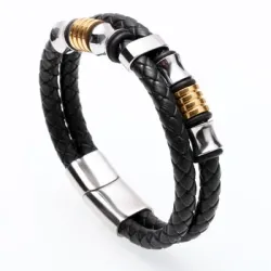 Pulseira de couro multicamadas com fivela magnética