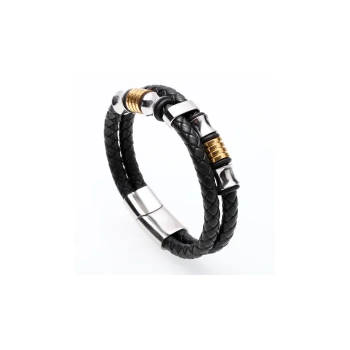 Pulseira de couro multicamadas com fivela magnética