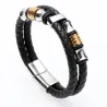 Pulseira de couro multicamadas com fivela magnética