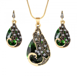 Earrings & necklace with crystal peacock - jewelry set