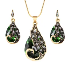 Orecchini e collana con pavone di cristallo - set di gioielli