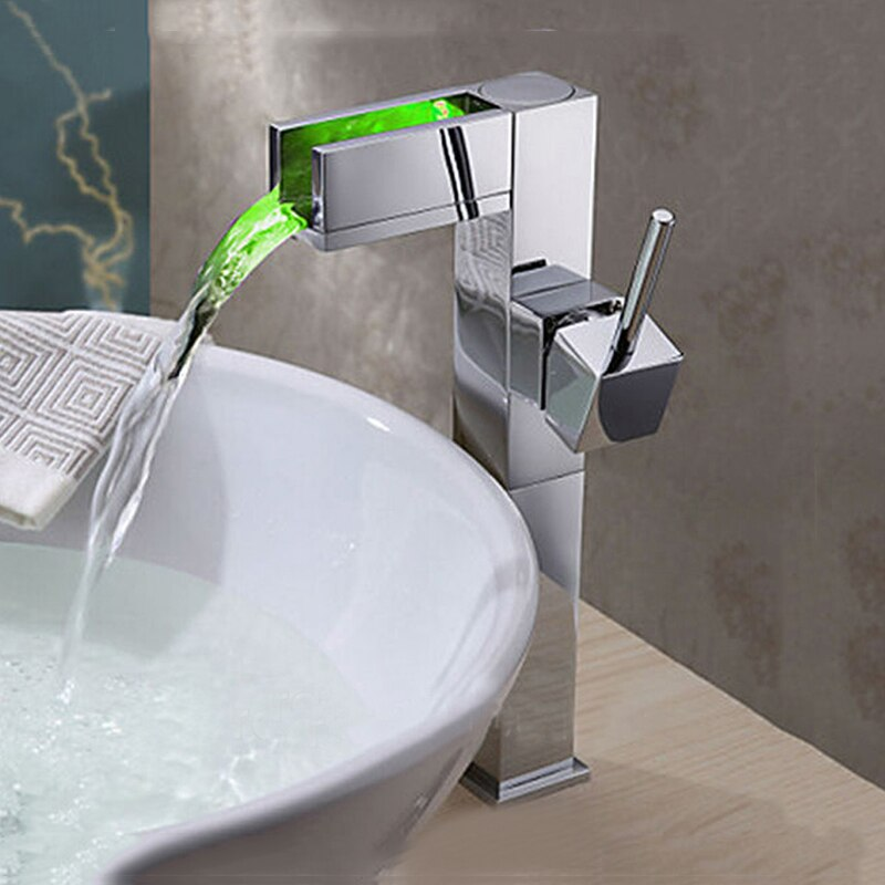 Bathroom sink faucet with color changing LED