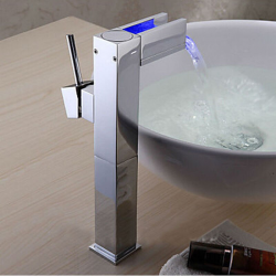 Bathroom sink faucet with color changing LED