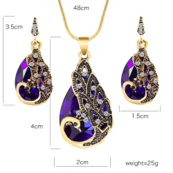 Boucles d'oreilles & collier avec paon en cristal - ensemble de bijoux