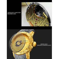 Relógio impermeável de luxo com escultura de dragão
