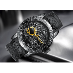 Luksusowy wodoodporny zegarek z rzeźbą smokaZegarki