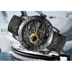 Luxury waterproof watch with dragon sculpture