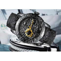 Relógio impermeável de luxo com escultura de dragão