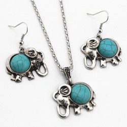 Collana e orecchini con elefante blu antico - set di gioielli