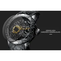 Orologio al quarzo impermeabile di lusso con scultura di drago