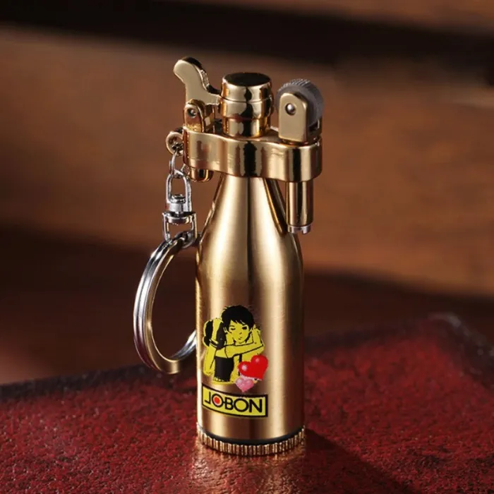Retro mini metal lighter med keychain - refillable