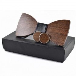 laço de madeira na moda gravata e punhos - conjunto