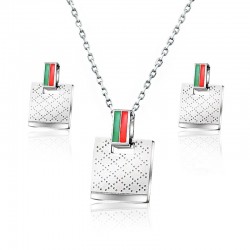 Kwadratowe kolczyki i naszyjnik - srebrny - komplet biżuterii ze stali nierdzewnejKomplety Biżuterii