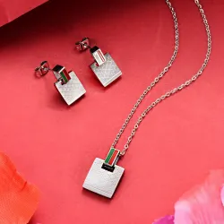 Conjuntos de joyasPendientes cuadrados & collar - plata - joyería de acero inoxidable