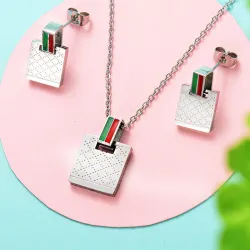 Square örhängen & halsband - silver - rostfritt stål smycken