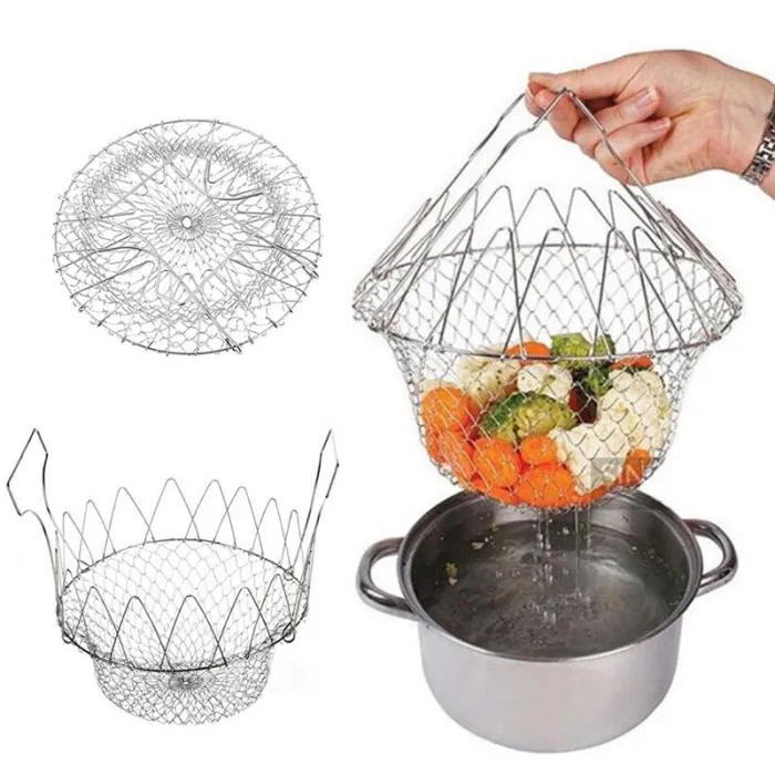 Foldable strainer - stainless steel mesh cooking basket