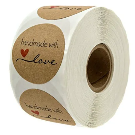Handmade with Love - natural kraft paper - round stickers - 500 pieces