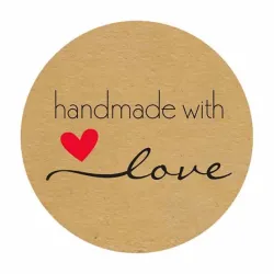Handmade with Love - natural kraft paper - round stickers - 500 pieces