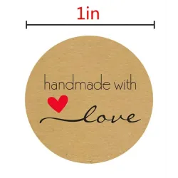 Handmade with Love - natural kraft paper - round stickers - 500 pieces