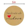 Handmade with Love - natural kraft paper - round stickers - 500 pieces