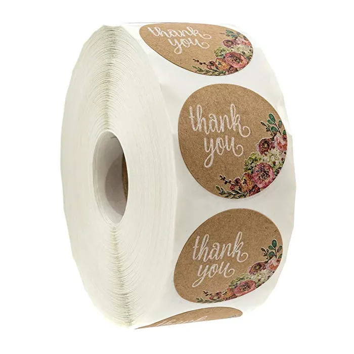 Obrigado - papel kraft natural - adesivos redondos 500 / 1000 peças
