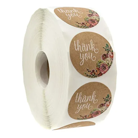 Merci - papier kraft naturel - stickers rond 500 / 1000 pièces