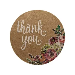 Merci - papier kraft naturel - stickers rond 500 / 1000 pièces