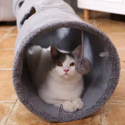 Opvouwbare suede tunnel voor huisdieren met bal en stalen frameSpeelgoed