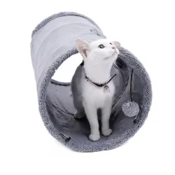 Foldable pets suede tunnel with ball & steel frame