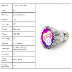 Luces de cultivo6W - E27 E14 GU10 - luz de crecimiento LED - hidropónico