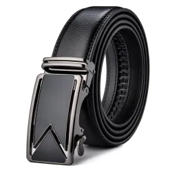 Genuine leather belt with automatic buckle