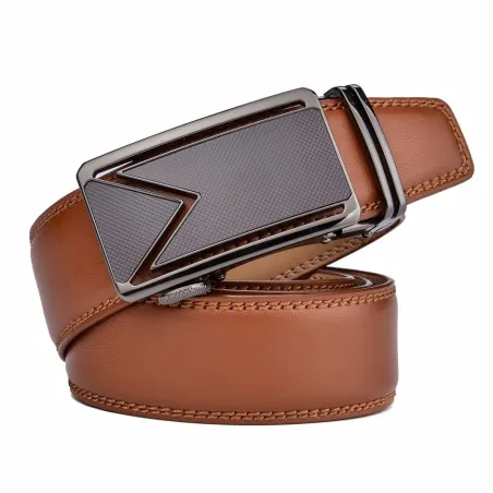 Genuine leather belt with automatic buckle
