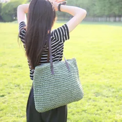 Large beach bag made from straw