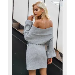 Off-Schulter Strickkleid - lose Pullover