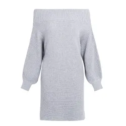 Off-shoulder stickad klänning - lös tröja