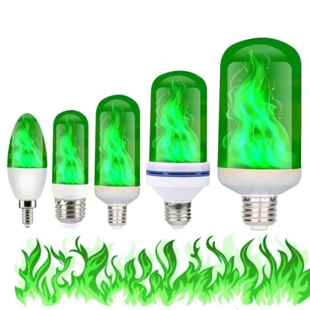 3W 5W 9W - E27 E26 E14 E12 Led 85-265V - Glühbirne mit Feuereffekt - grün
