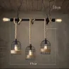 Retro iron hanging lamp with hand knitted rope - lights in cage