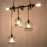 Retro iron hanging lamp with hand knitted rope - lights in cage