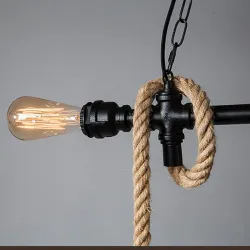Retro järn hängande lampa med hand stickade rep - ljus i bur
