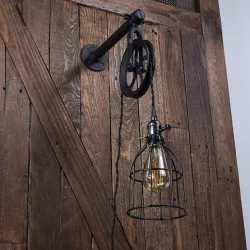 ApliquesPiñón industrial rústico & diseño polea - lámpara de pared con cordón