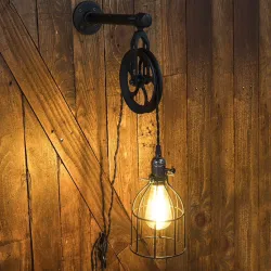 ApliquesPiñón industrial rústico & diseño polea - lámpara de pared con cordón