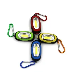 Mini COB LED 3-modes flashlight with karabinerKeyrings