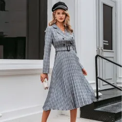 Vintage Plaid Kleid mit Gürtel